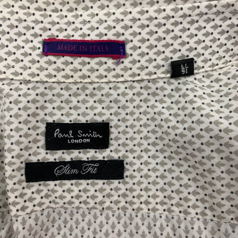 PAUL SMITH Size L Beige & White Geometric Cotton Button Down Long Sleeve Shirt