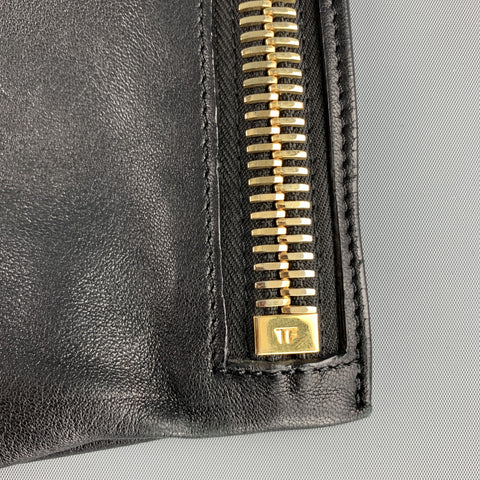 TOM FORD Black Leather AXIS Gold Padlock Fold Over Clutch Shoulder Bag