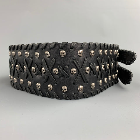 JOHN RICHMOND Taille Taille S Tête de Mort Ceinture Double Boucle en Cuir Noir