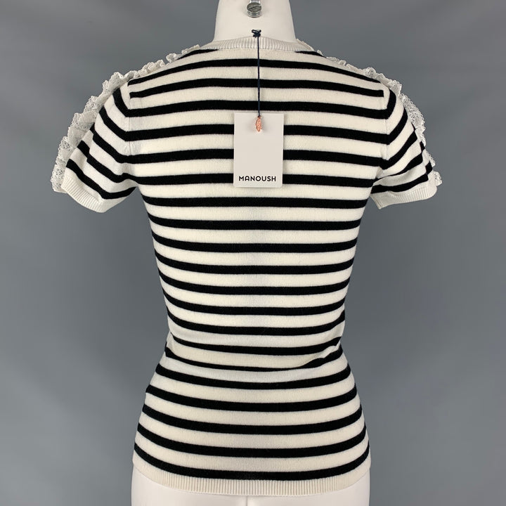 MANOUSH Size XS Black & White Wool / Elastane Stripe Short Seeleve Pullover
