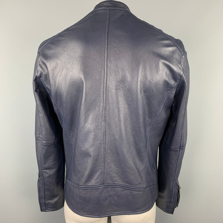 JOHN VARVATOS * U.S.A. Size L Navy Leather Zip Up Jacket