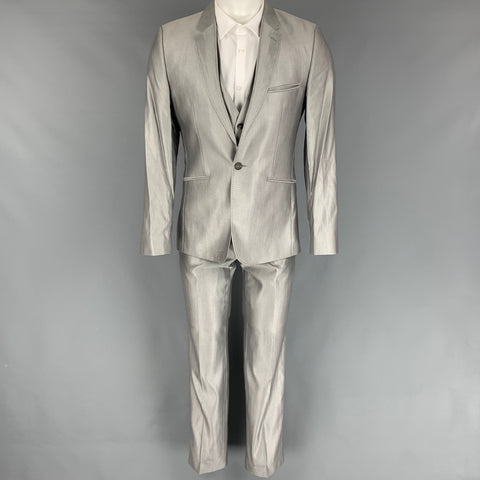 TED BAKER Traje de 3 piezas con solapa de muesca de seda y lana gris talla 36