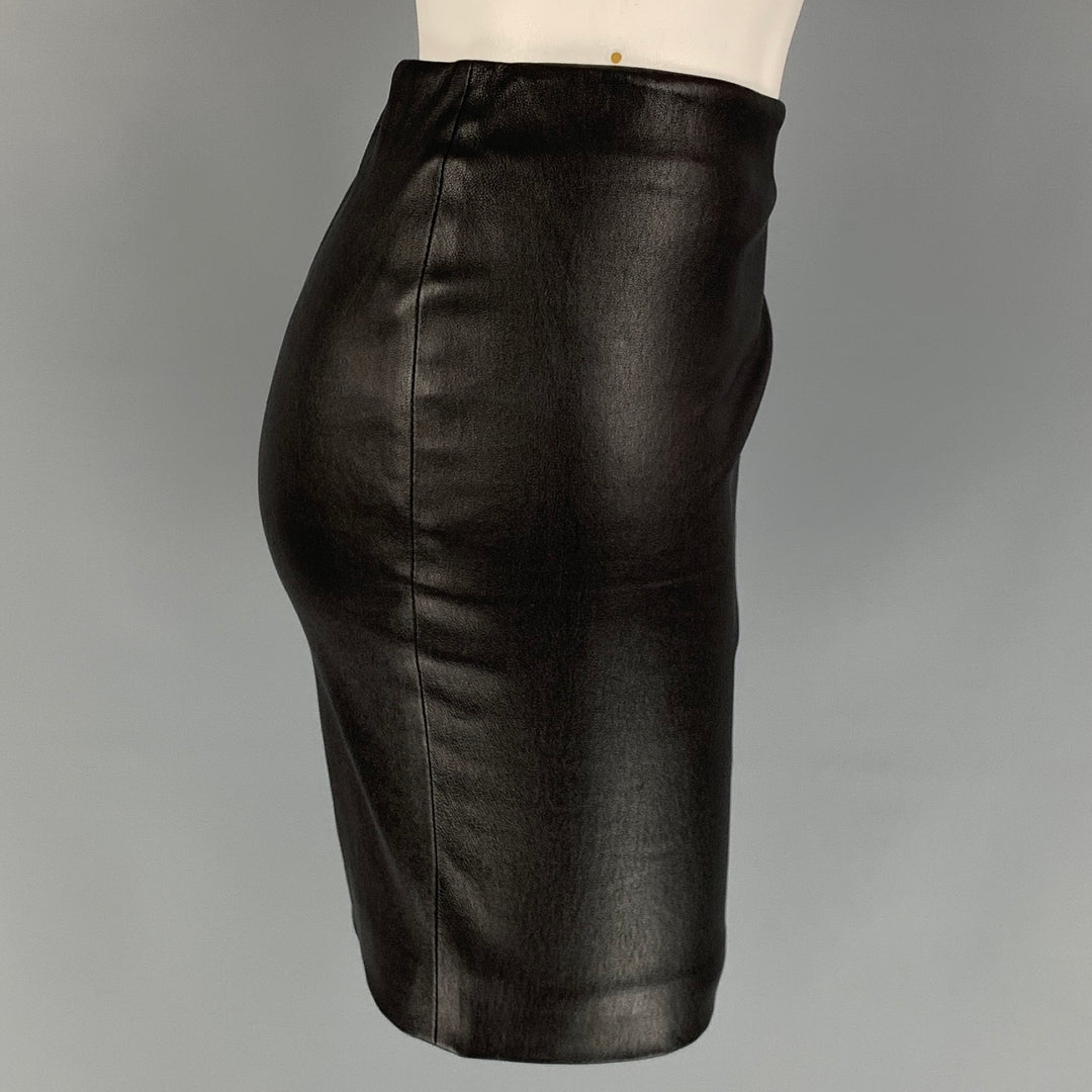 THE ROW Size 4 Black Leather Stretch Mini Skirt