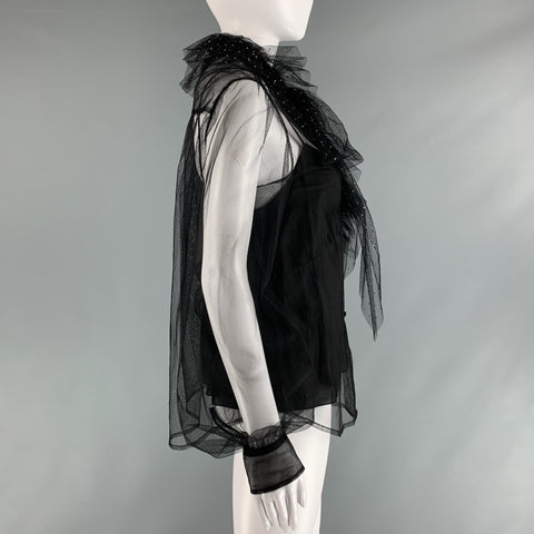 MARC JACOBS Size S Black Nylon Mesh Bow Blouse