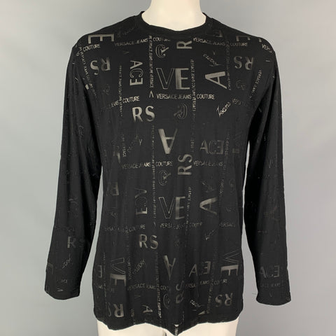 VERSACE JEANS COUTURE Size XXXL Black See Through Logo Viscose Blend Crew-Neck Pullover
