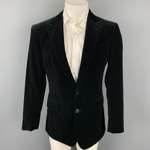RALPH LAUREN Black Label Size 40 Regular Black Velvet Cotton Peak Lapel Sport Coat