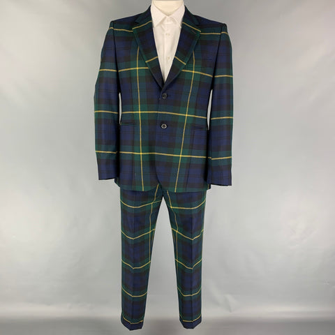 PAUL SMITH Size 42 Regular Navy Green Plaid Wool Notch Lapel Suit