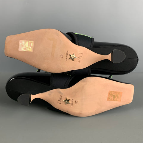 CHRISTIAN DIOR Talla 7 Zapatos de tacón con punta cuadrada de charol negro amarillo