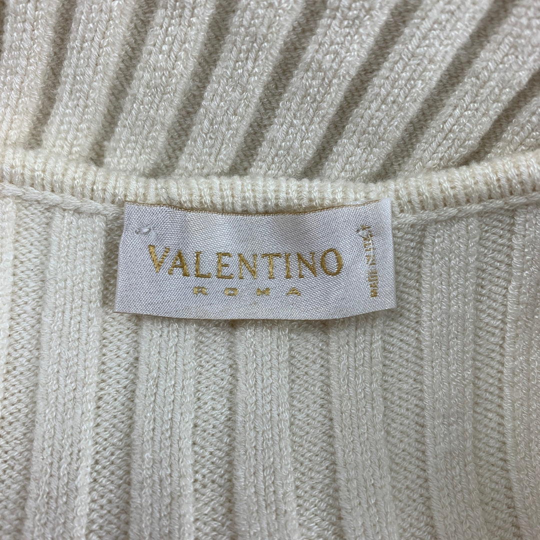 VALENTINO Size S Cream Viscose Polyester Ribbed Cap Sleeves Top