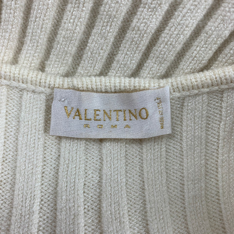 VALENTINO Size S Cream Viscose Polyester Ribbed Cap Sleeves Top
