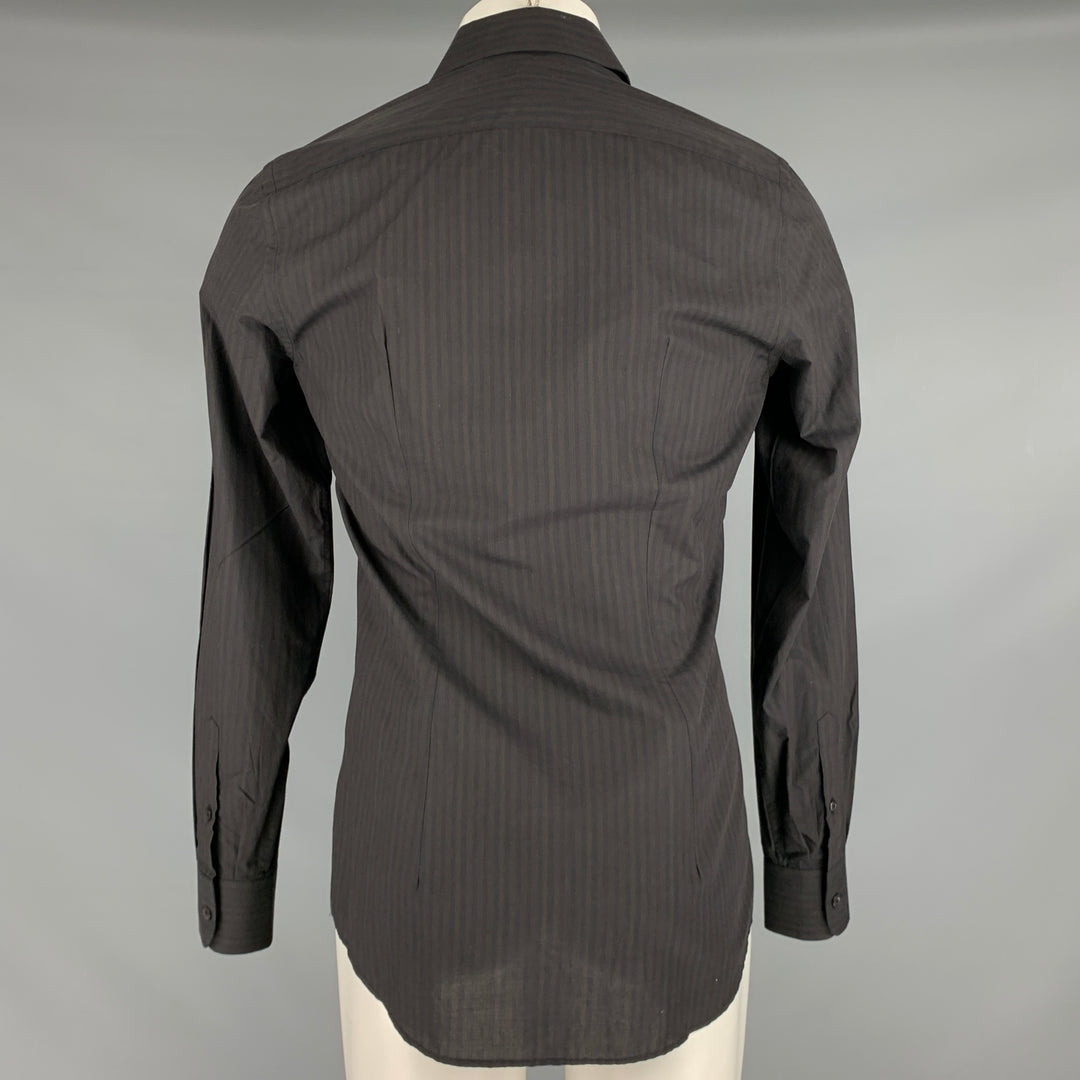 PRADA Size S Brown Black Stripe Cotton Button Up Long Sleeve Shirt