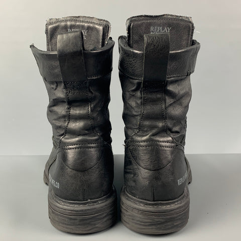 REPLAY Bottines de combat en cuir noir taille 10