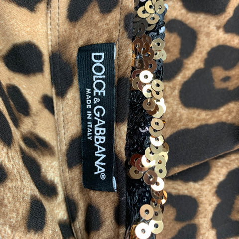 DOLCE & GABBANA Size S Tan Brown Viscose Blend Animal Print Hidden Placket Shirt