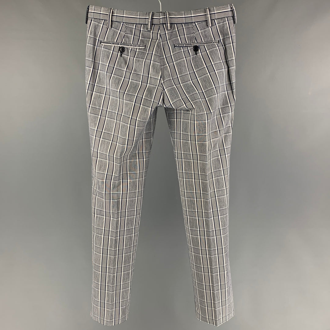 PAUL TAYLOR Size 29 Navy White Plaid Cotton Polyester Zip Fly Pants