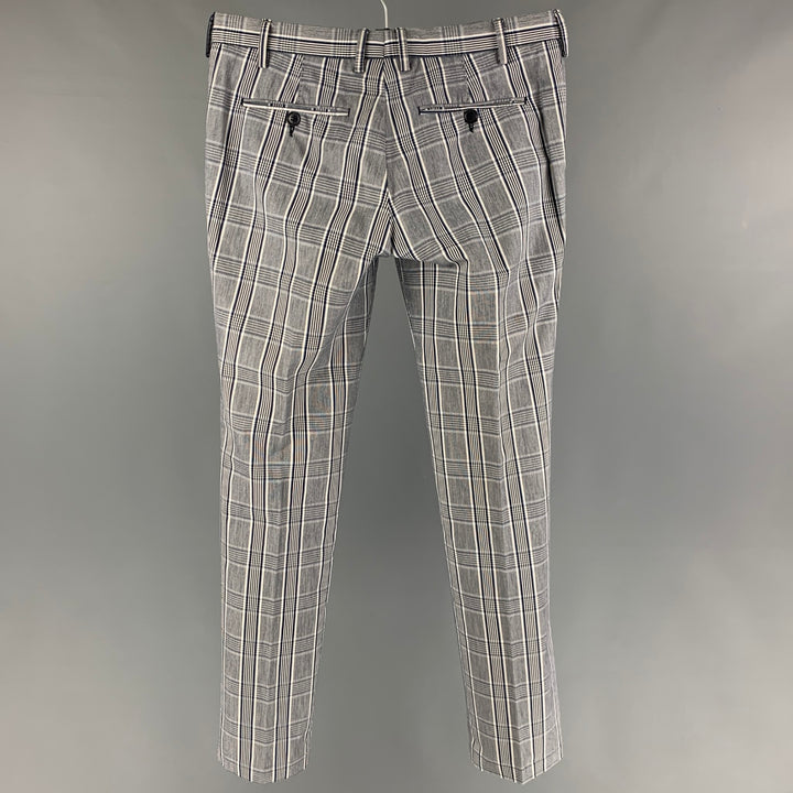 PAUL TAYLOR Size 29 Navy White Plaid Cotton Polyester Zip Fly Pants