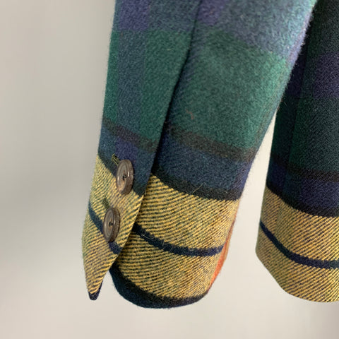 BLACK FLEECE Size 36 Multi-Color Plaid Wool Notch Lapel Suit