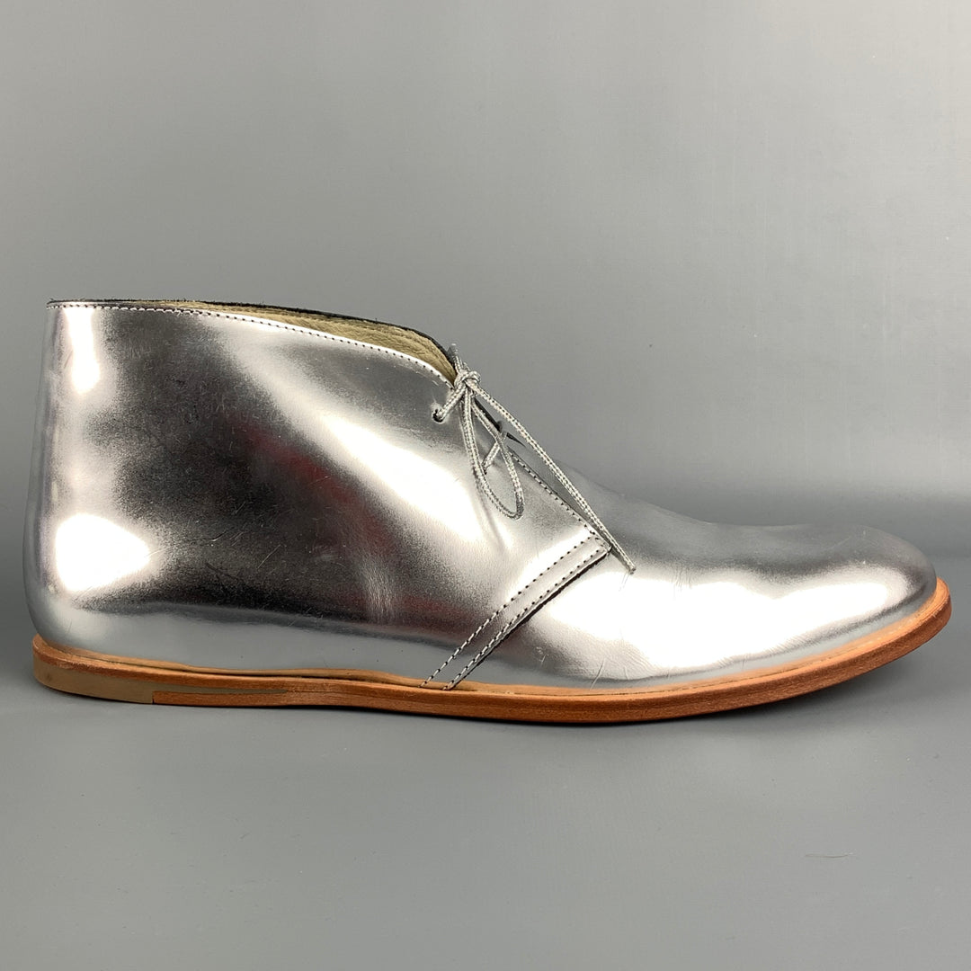 OPENING CEREMONY Size 11 Silver Metallic Leather Lace Up Boots