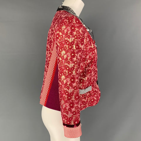 MARC JACOBS Size 6 Raspberry & Silver Floral Blazer