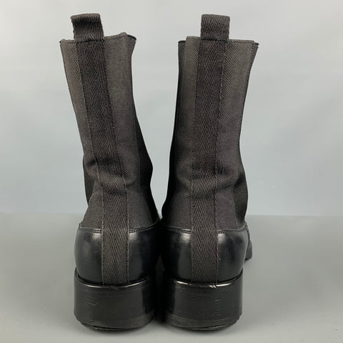 MIU MIU Talla 7.5 Botas con punta de lona de materiales mixtos negros
