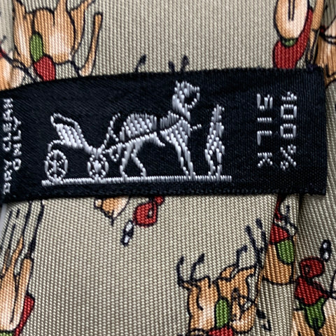 HERMES Grey Taupe Equestrian Silk Twill Tie