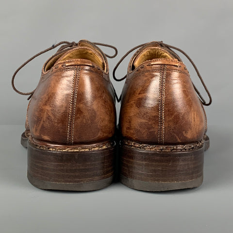 CALZOLERIA HARRIS x BARNEY'S NEW YORK Size 8.5 Bronze Distressed Leather Cap Toe Shoes