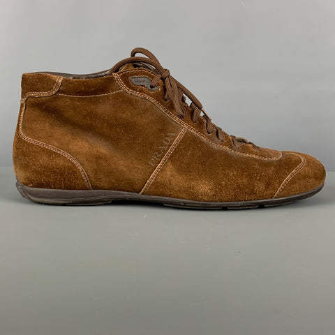PRADA Size 10 Brown Suede High Top Sneakers