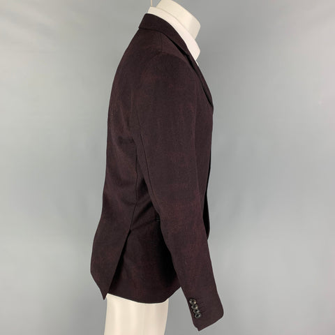 JOHN VARVATOS Size 38 Burgundy Black Dyed Wool Notch Lapel Sport Coat