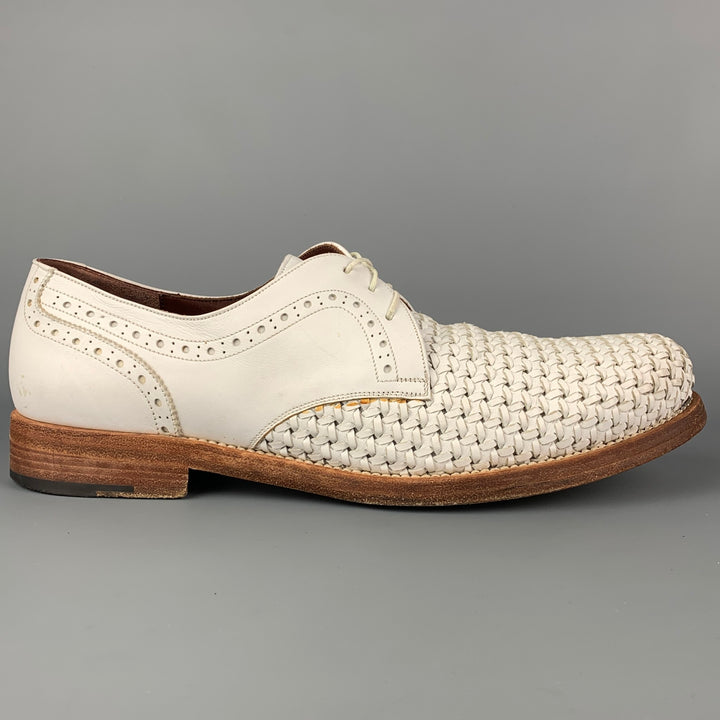 SALVATORE FERRAGAMO Size 11 White Woven Leather Lace Up Shoes