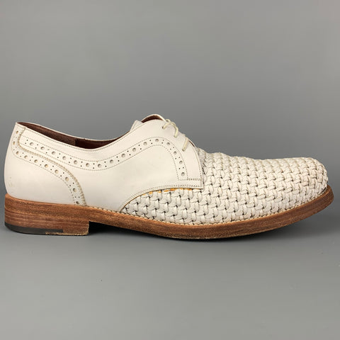 SALVATORE FERRAGAMO Taille 11 Chaussures à lacets en cuir tressé blanc