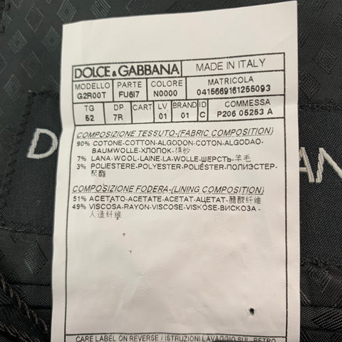 DOLCE & GABBANA Size 42 Black Cotton Blend Peak Lapel Sport Coat