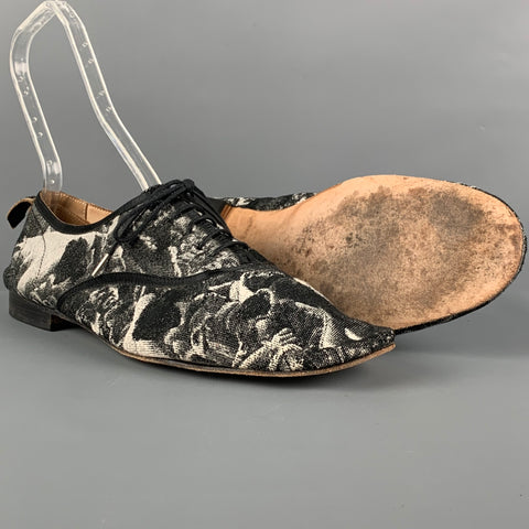 NUMBER (N)INE Size 10 Black White Jacquard Fabric Touch me I'm Sick Shoes