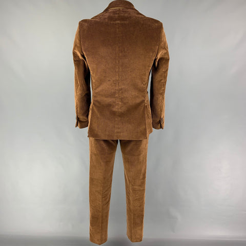 SALLE PRIVEE Size 40 Brown Corduroy Cotton Notch Lapel Suit