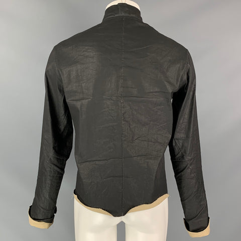 M.A+ Size M Slate Coated Canvas Hidden Buttons Long Sleeve Shirt