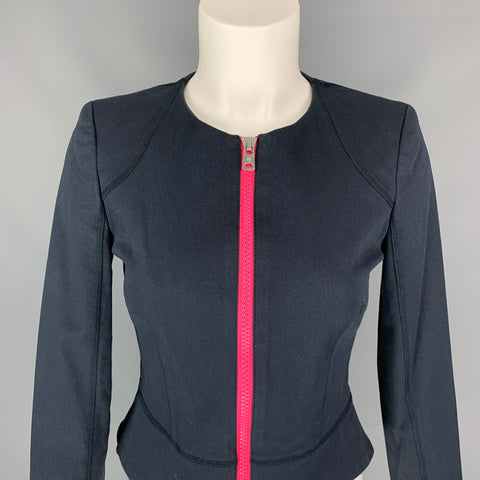 MCQ by ALEXANDER MCQUEEN Size 4 Navy & Fuchsia Cotton Cropped Jacket