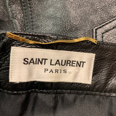 SAINT LAURENT Size 10 Black Leather Mini Skirt