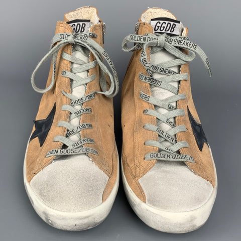 GOLDEN GOOSE Francy Size 10 Beige Distressed Suede High Top Sneakers