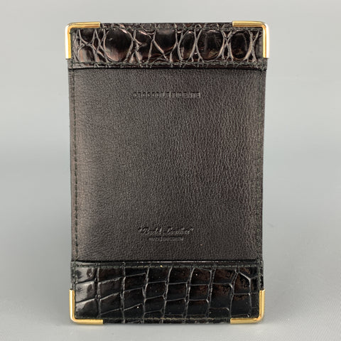 BUDD LEATHER Alligator Embossed Black Leather Metal Edge Card Ticket Case Wallet