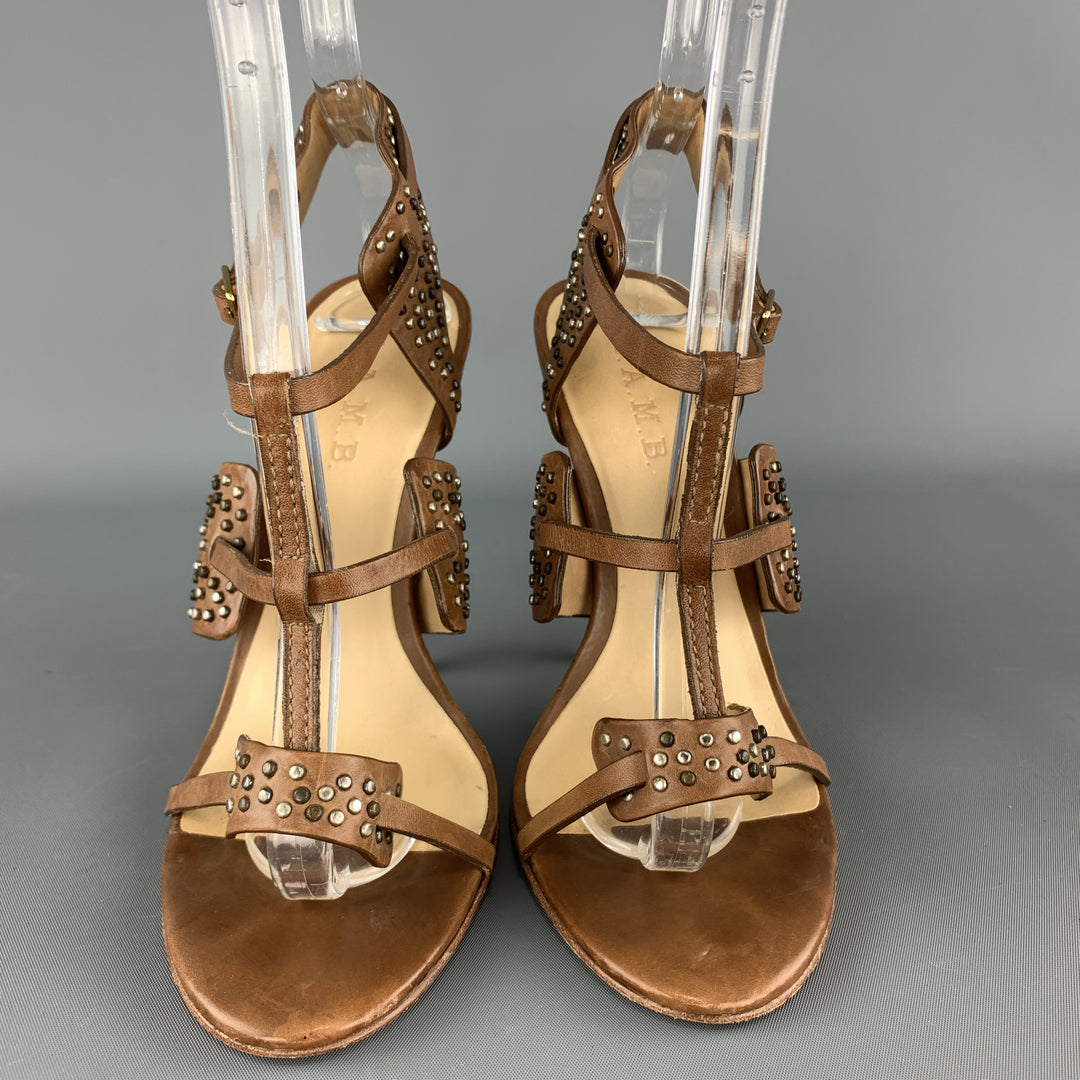 L.A.M.B Size 7 Brown Studded Leather Strappy Sandals
