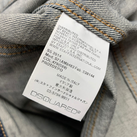 DSQUARED2 Size 38 Indigo & Red Wash Denim Leather Trim Trucker Jacket