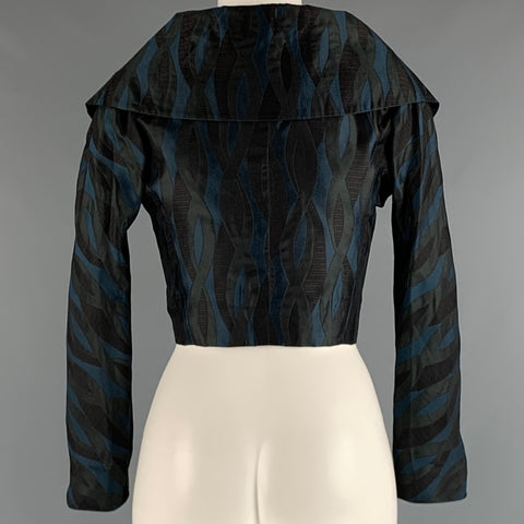 BARBARA TFANK Size 4 Black Blue Jacquard Cropped Jacket