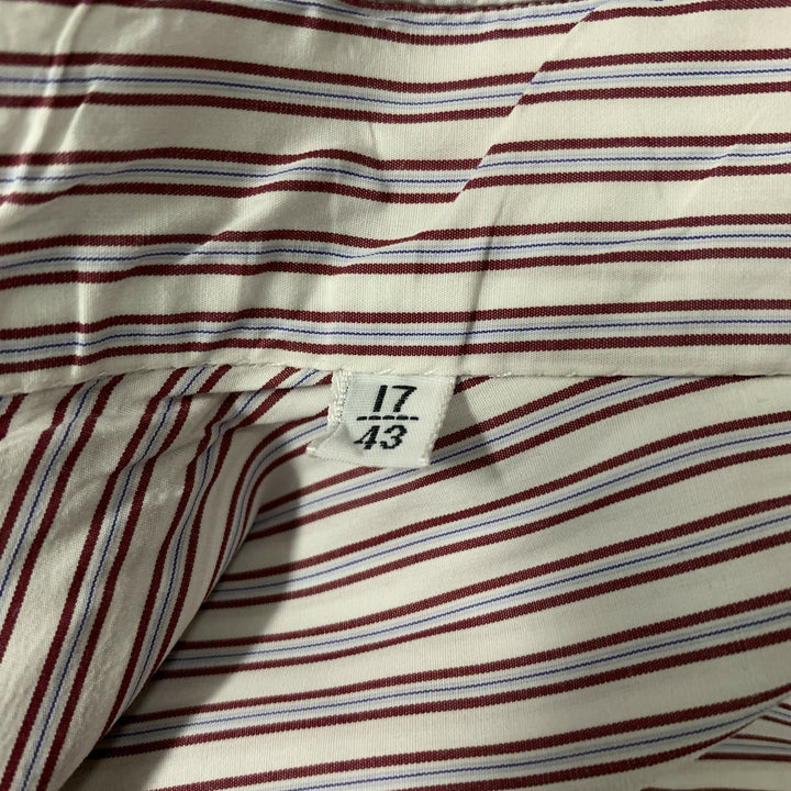 KITON Size XL White,  Red and Blue Stripe Cotton Button Down Long Sleeve Shirt