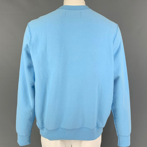 BIANCA CHANDON Size XL Light Blue Black Graphic Cotton Crew-Neck Pullover