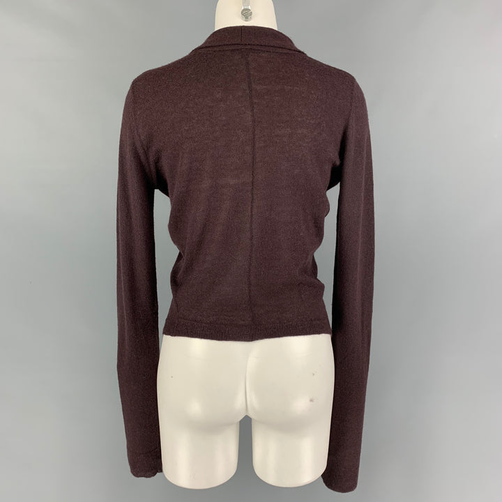 ANN DEMEULEMEESTER Size 6 Burgundy Cashmere Blend Knitted Cardigan