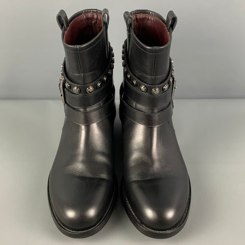 CASADEI Taille 9,5 Bottes à enfiler en cuir clouté noir et argent