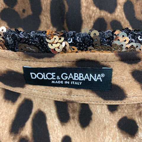 DOLCE & GABBANA Size S Tan Brown Viscose Blend Animal Print Hidden Placket Shirt