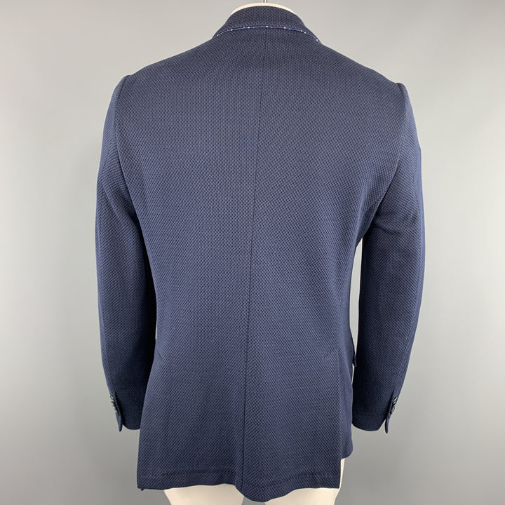 ETRO Size 44 Navy Textured Long Cotton Notch Lapel Sport Coat