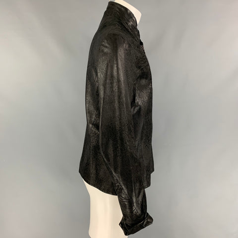 JULIUS_7 SS 2015 Prism Size L Black Lamb Skin Leather Zip Up Jacket
