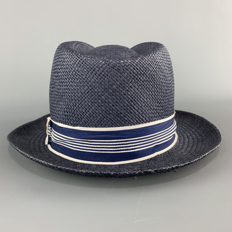 GOORIN BROTHERS Size S Navy Straw Woven Stripe Fedora