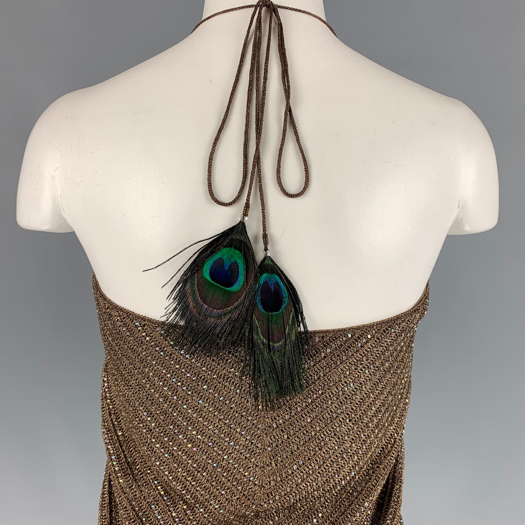 RALPH LAUREN Black Label Size L Gold Knitted Viscose Blend Peacock Fea Sui Generis Designer Consignment RALPH LAUREN Black Label Size L Gold Knitted Viscose Blend Peacock Fea Sui Generis Designer Consignment