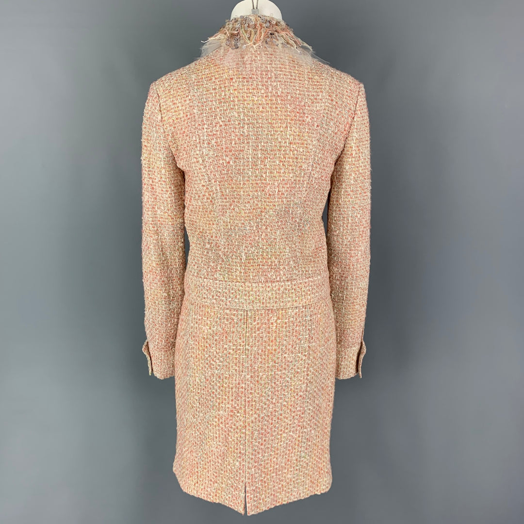 MONIQUE LHUILLIER Size 6 Beige Salmon Viscose Blend Tweed Zip Up Skirt Sui Generis Designer Consignment MONIQUE LHUILLIER Size 6 Beige Salmon Viscose Blend Tweed Zip Up Skirt Sui Generis Designer Consignment